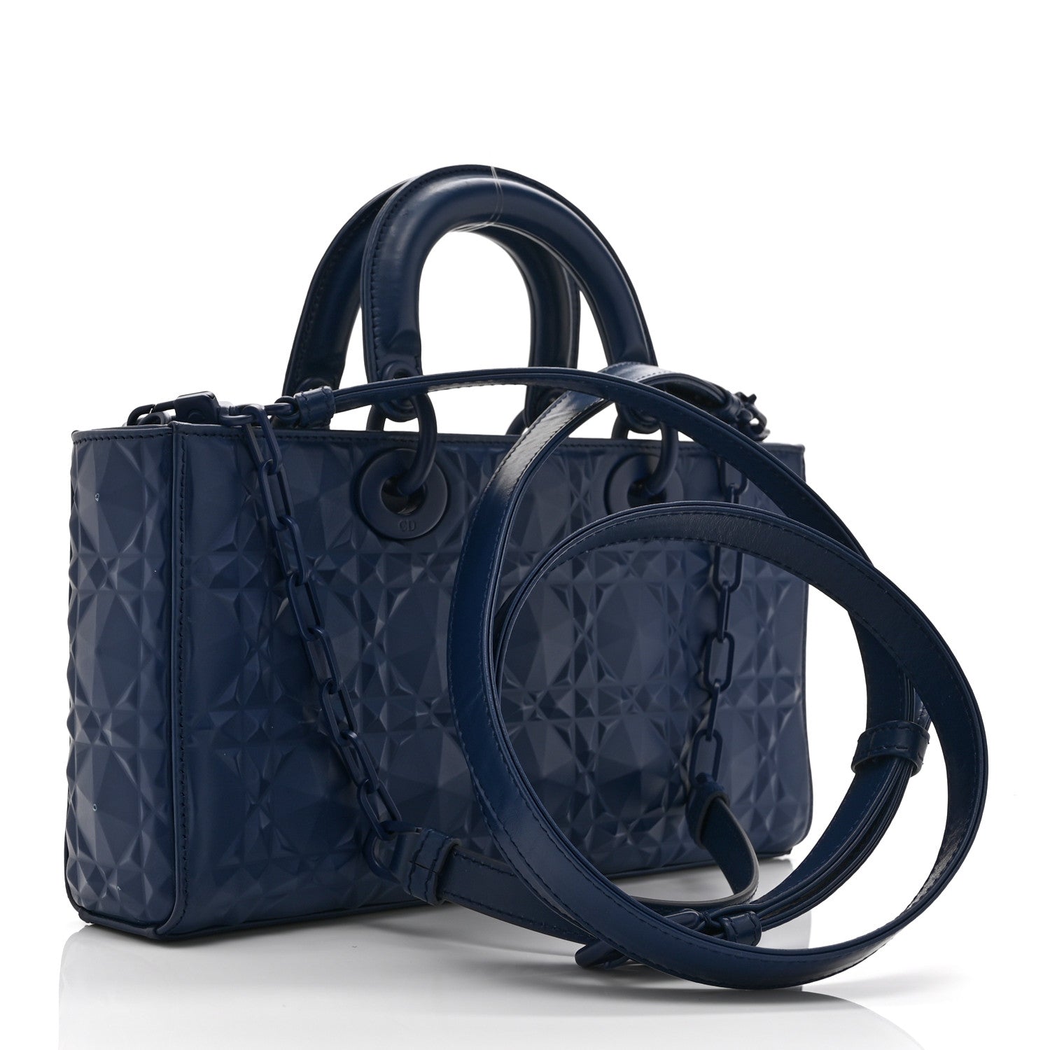 Christian Dior Calfskin Cannage Diamond Medium Lady D-Joy Navy