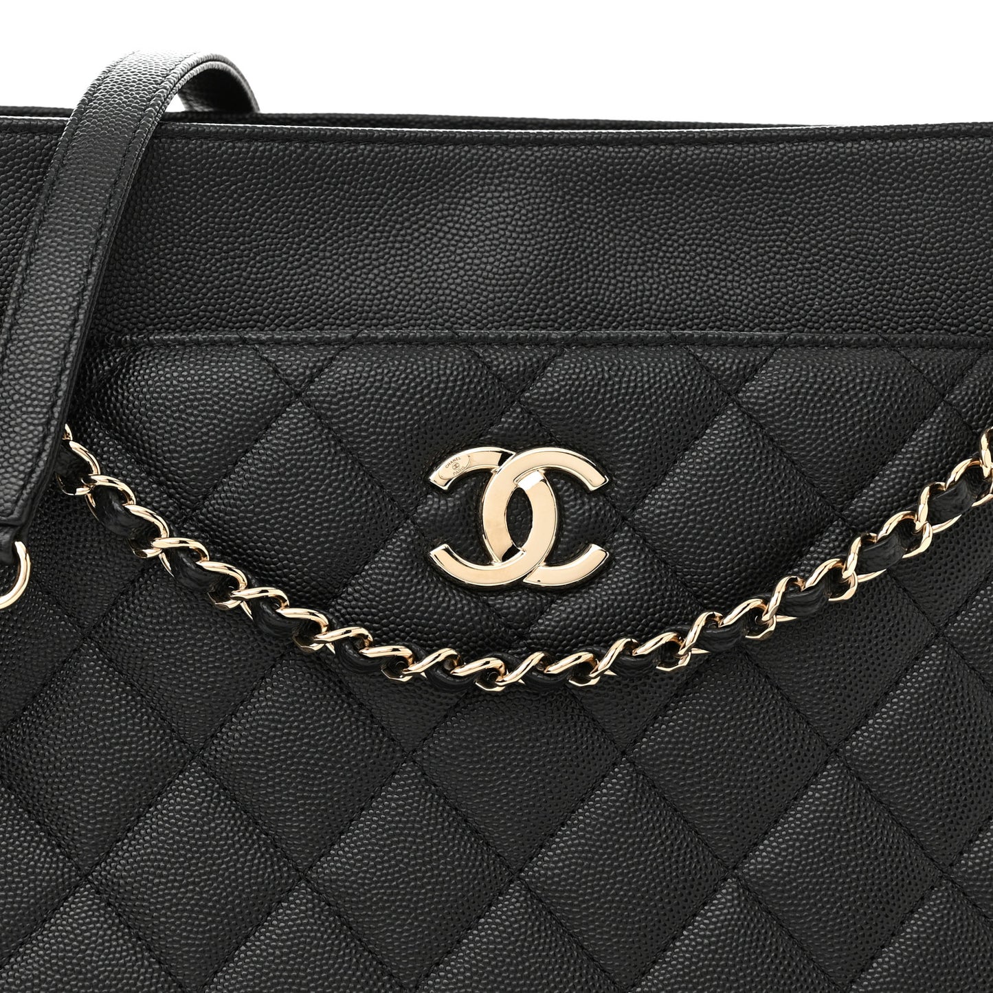Caviar Quilted In Out Flap Shopping Tote Black