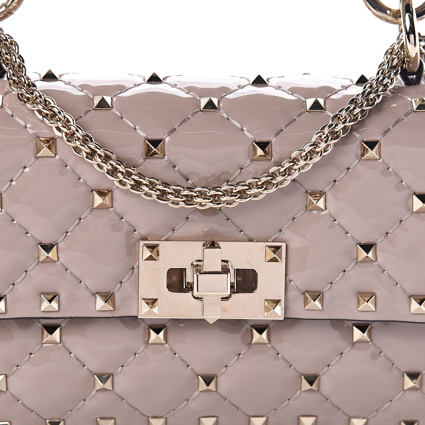 Patent Small Rockstud Spike Shoulder Bag Poudre