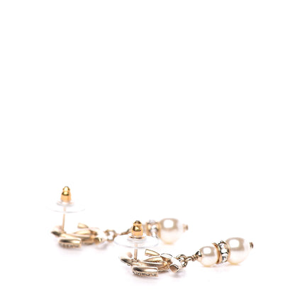 Chanel Crystal Pearl CC Drop Earrings Gold 3 of 4