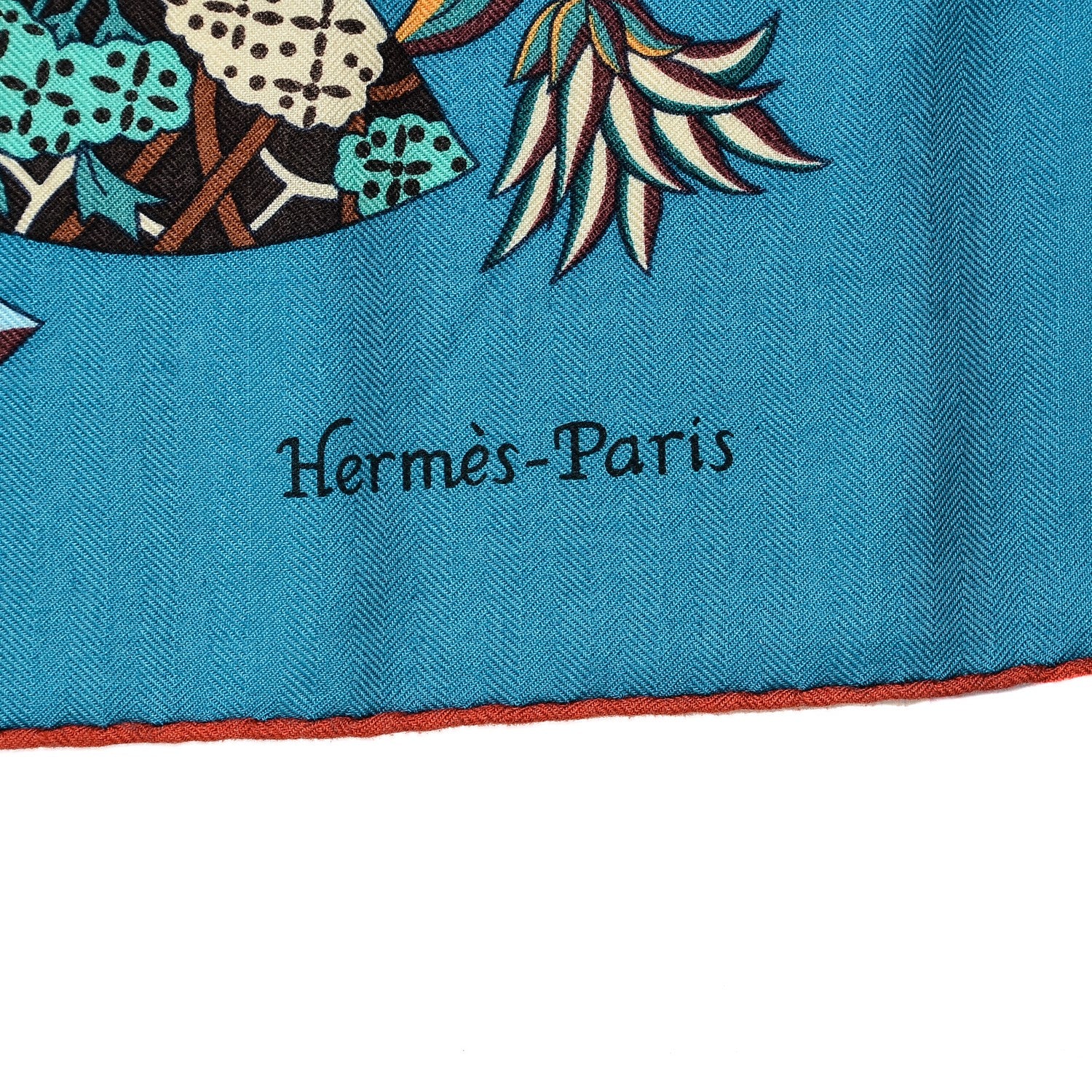 Hermes Cashmere Silk Fleurs et Papillons de Tissus Shawl 140 Canard Vert Rouge 3 of 4