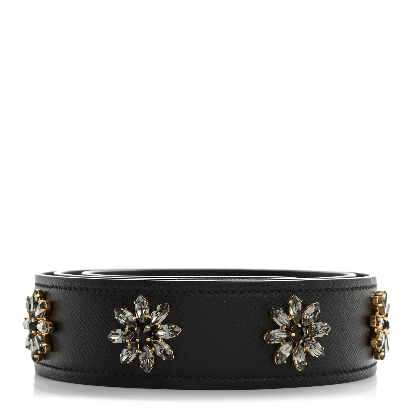 Saffiano Crystal Flower Shoulder Strap Black