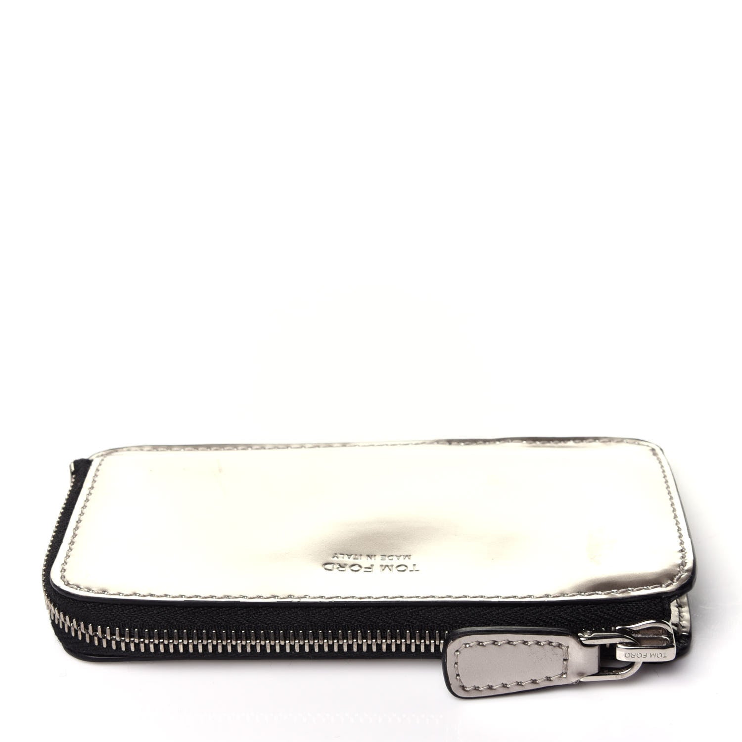Tom Ford Metallic Calfskin Zip Card Holder Wallet Silver 10 of 11