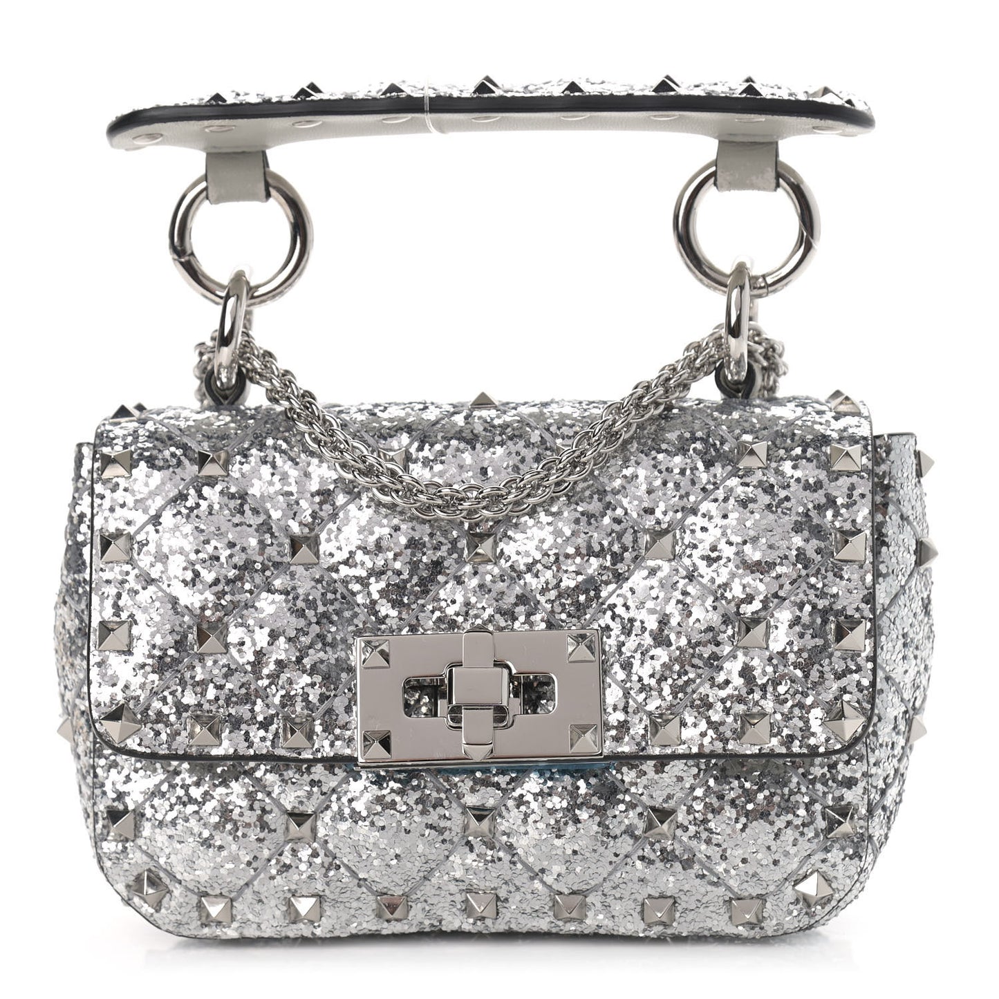 Glitter Micro Rockstud Spike Shoulder Bag Antique Silver