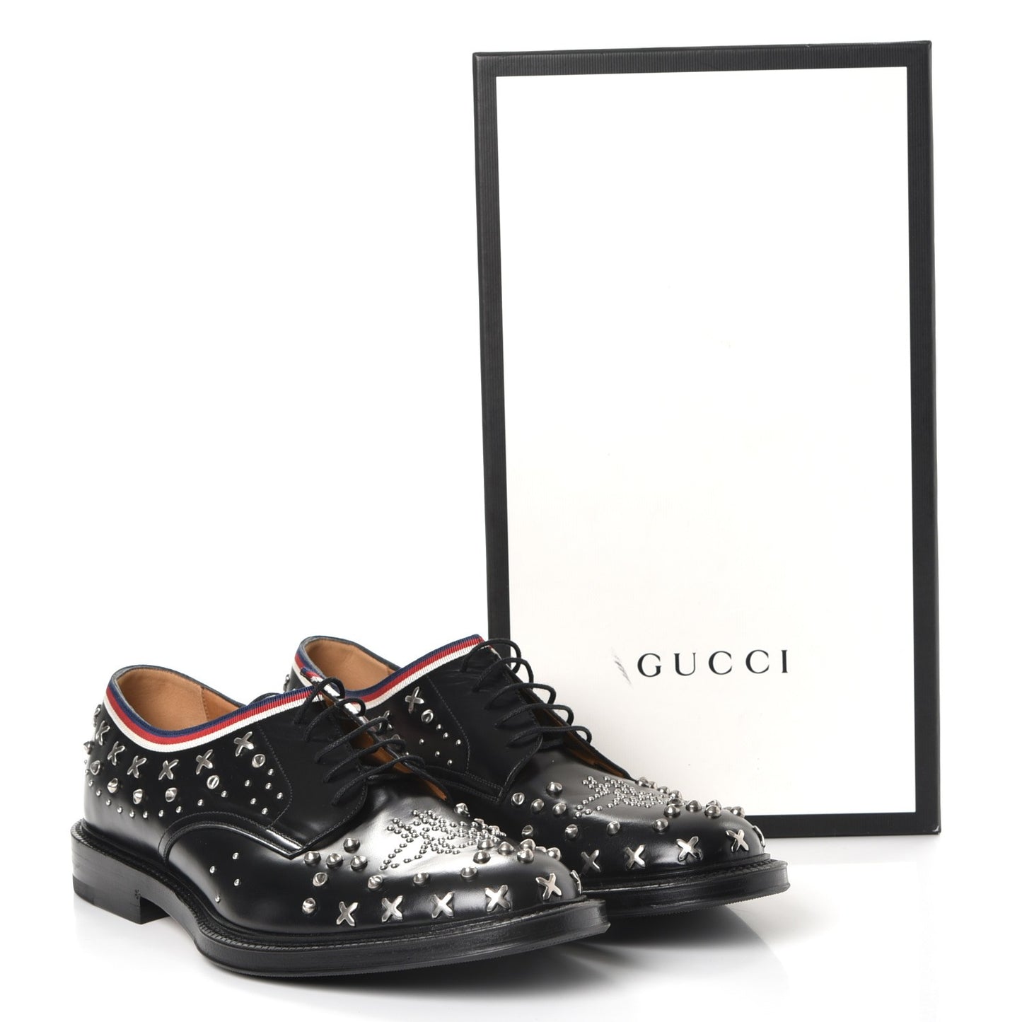 Mens Calfskin Studded Lace Up Loafers 10 Black