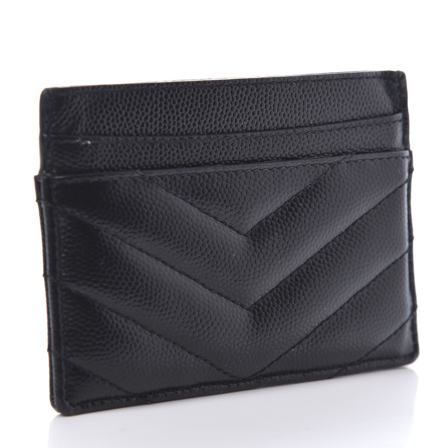 Saint Laurent Grain De Poudre Matelasse Chevron Monogram Credit Card Case Black 3 of 8