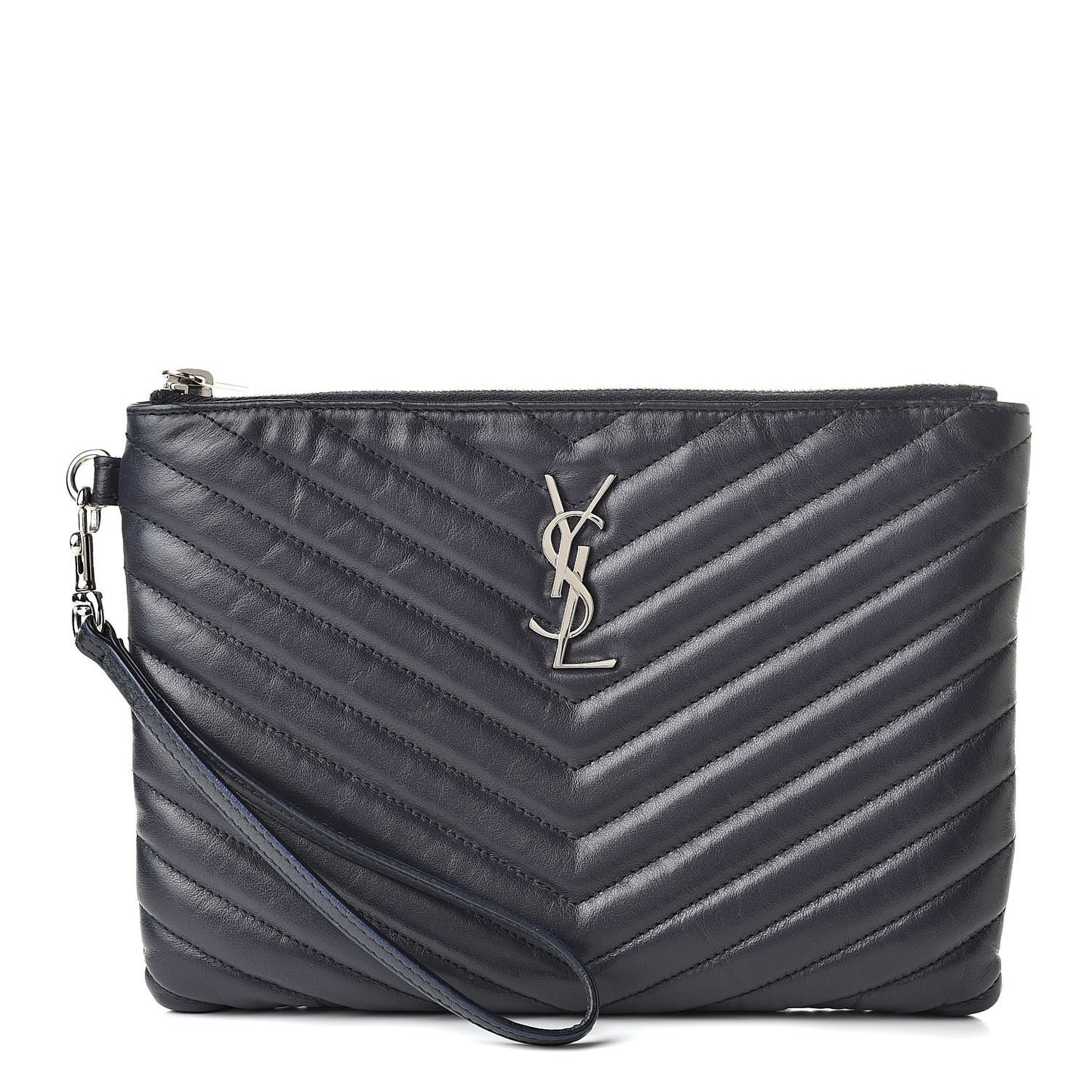 Calfskin Matelasse Chevron Monogram A5 Wristlet Deep Marine
