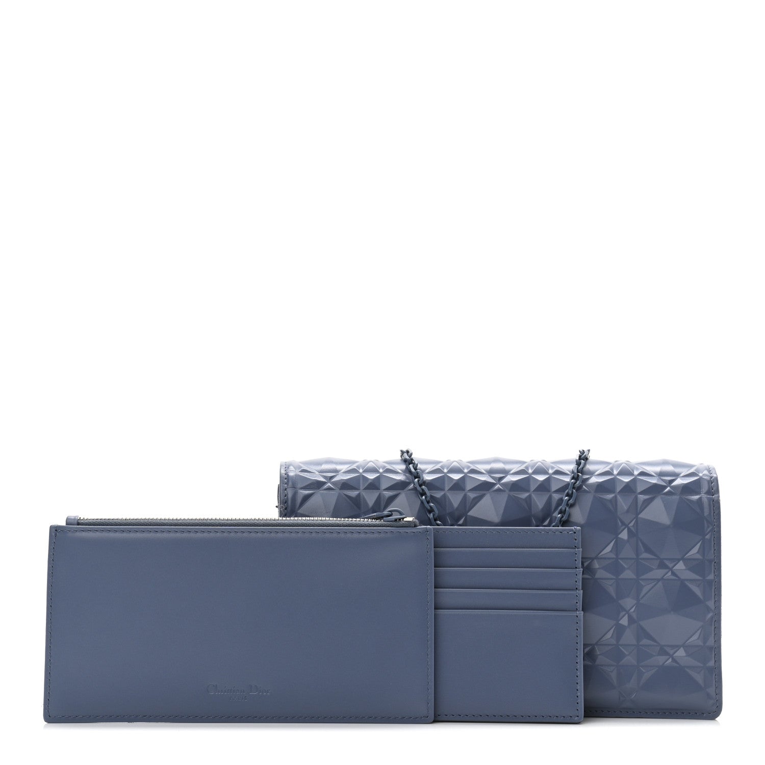 Christian Dior Calfskin Cannage Diamond Lady Dior Chain Wallet Blue 1 of 21