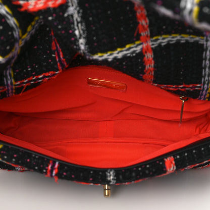 Chanel Tweed Quilted Large Chanel 19 Flap Black Orange Blue 5 of 9