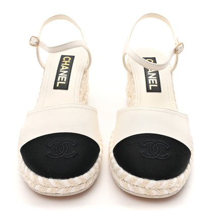 Chanel Lambskin Grosgrain CC Espadrilles Wedges 38 White Black 2 of 9