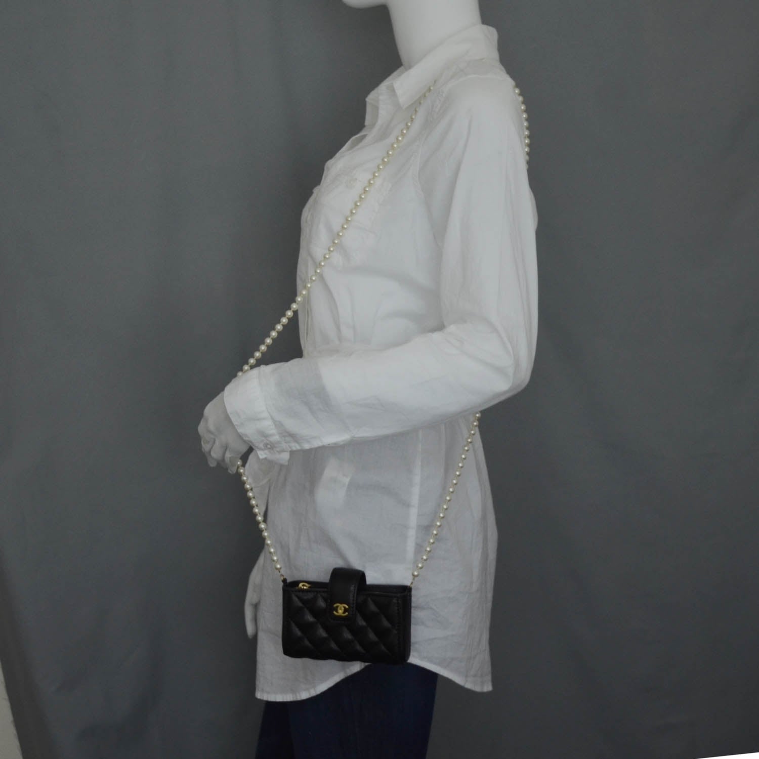 Chanel Lambskin Quilted Pearl Chain Love Symbols Mini Bag Black 2 of 13