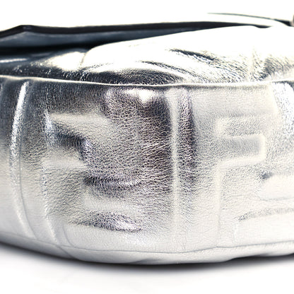 Fendi Vitello Catalan Mirror FF 1974 Embossed Large Baguette Argento 12 of 15