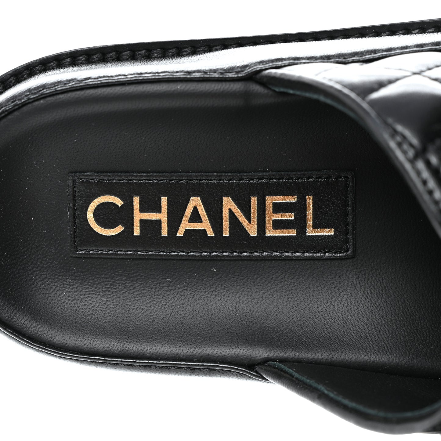 Lambskin Quilted Velcro Dad Chain CC Slide Sandals 37 Black