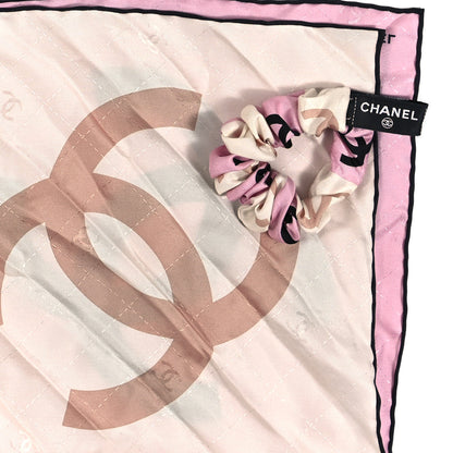 Chanel Silk Twill Hair Scarf Pink Ecru Beige 5 of 5
