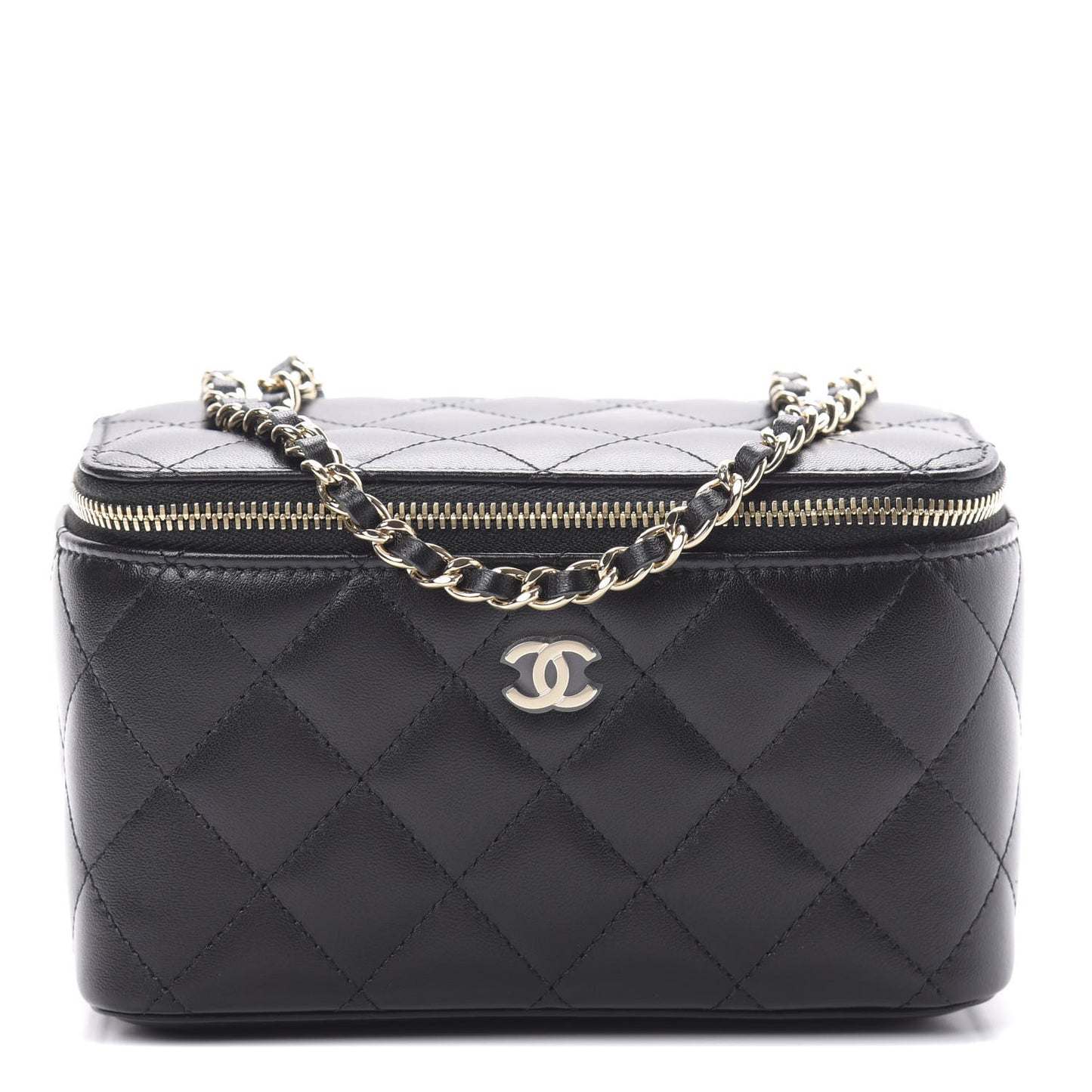 Lambskin Quilted Small Vanity Case With Chain Black