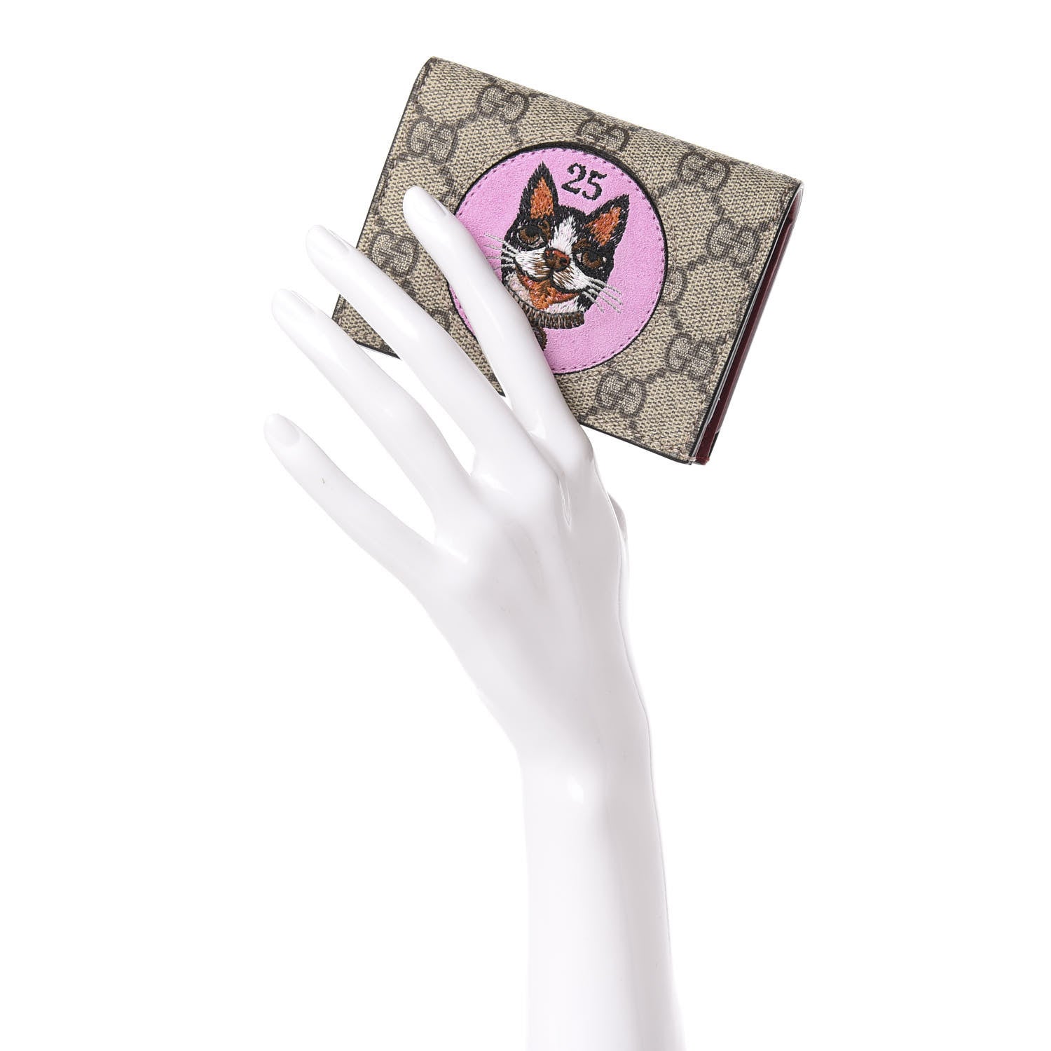 Gucci GG Supreme Monogram Bosco Patch Card Case Wallet Beige Malva Hibiscus Red 2 of 8