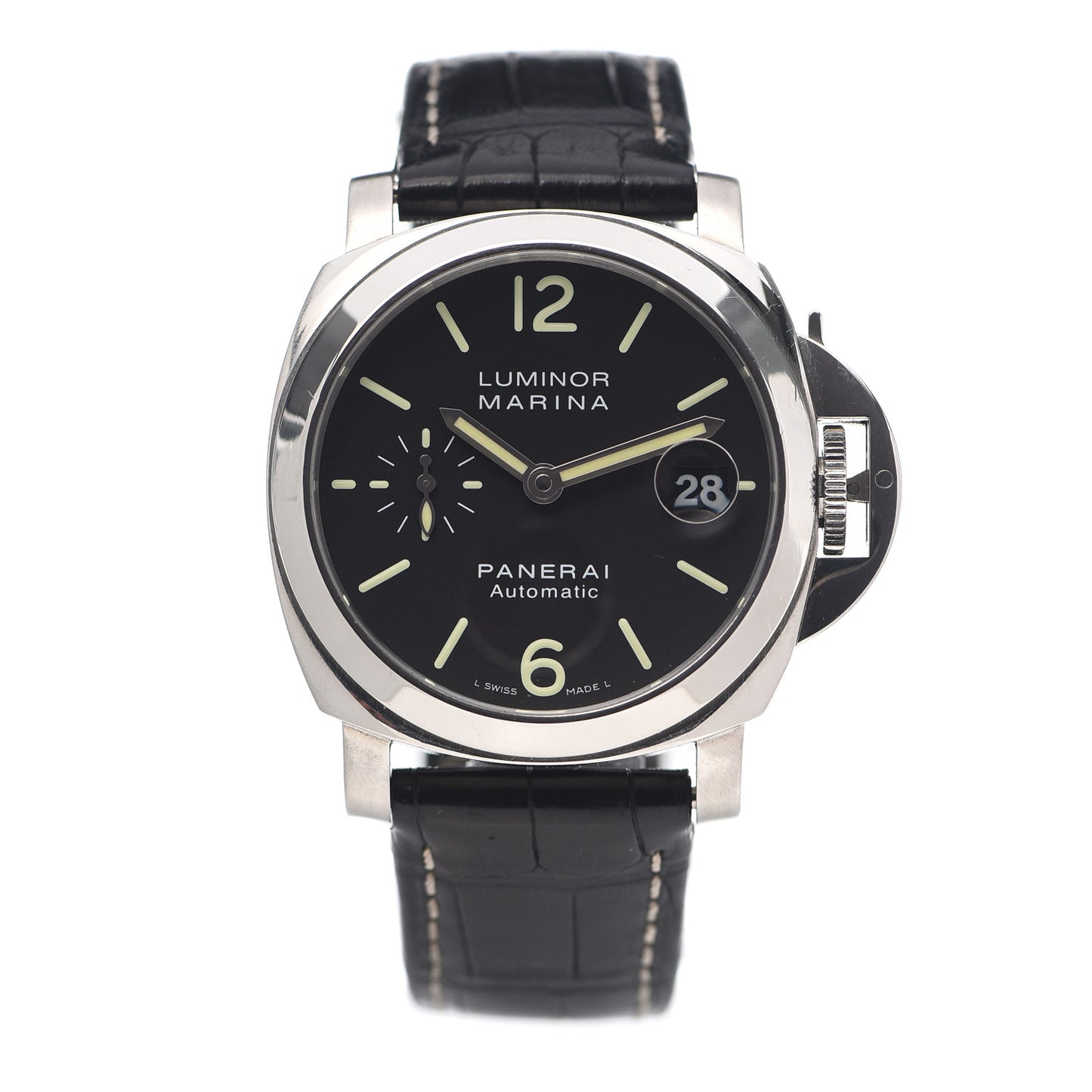 Stainless Steel Alligator 40mm Luminor Marina Automatic Watch Black PAM00048