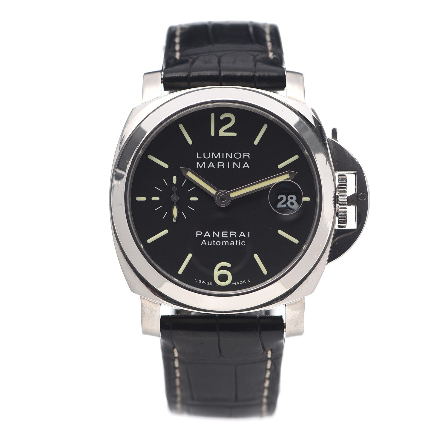 Panerai Stainless Steel Alligator 40mm Luminor Marina Automatic Watch Black PAM00048 1 of 7