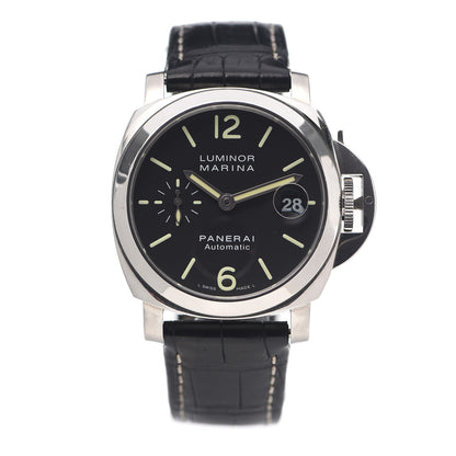 Panerai Stainless Steel Alligator 40mm Luminor Marina Automatic Watch Black PAM00048 1 of 7