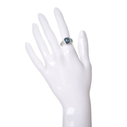 David Yurman Sterling Silver Diamond Hampton Blue Topaz 10mm Petite Wheaton Ring 54 7 2 of 5