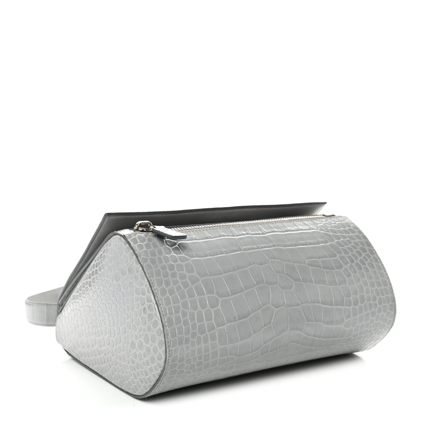 Calfskin Crocodile Embossed Medium Pandora Box Crossbody Bag Grey