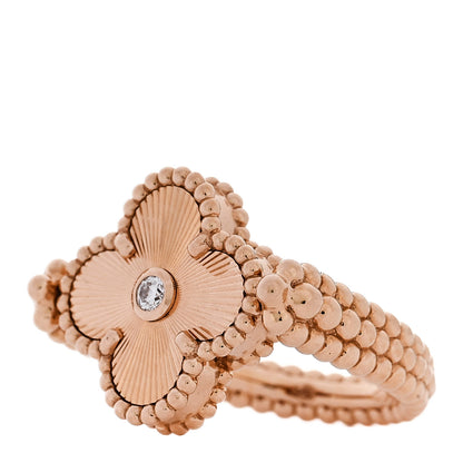 Van Cleef & Arpels 18K Rose Gold Diamond Carnelian Reversible Guilloche Vintage Alhambra Ring 47 4 4 of 7
