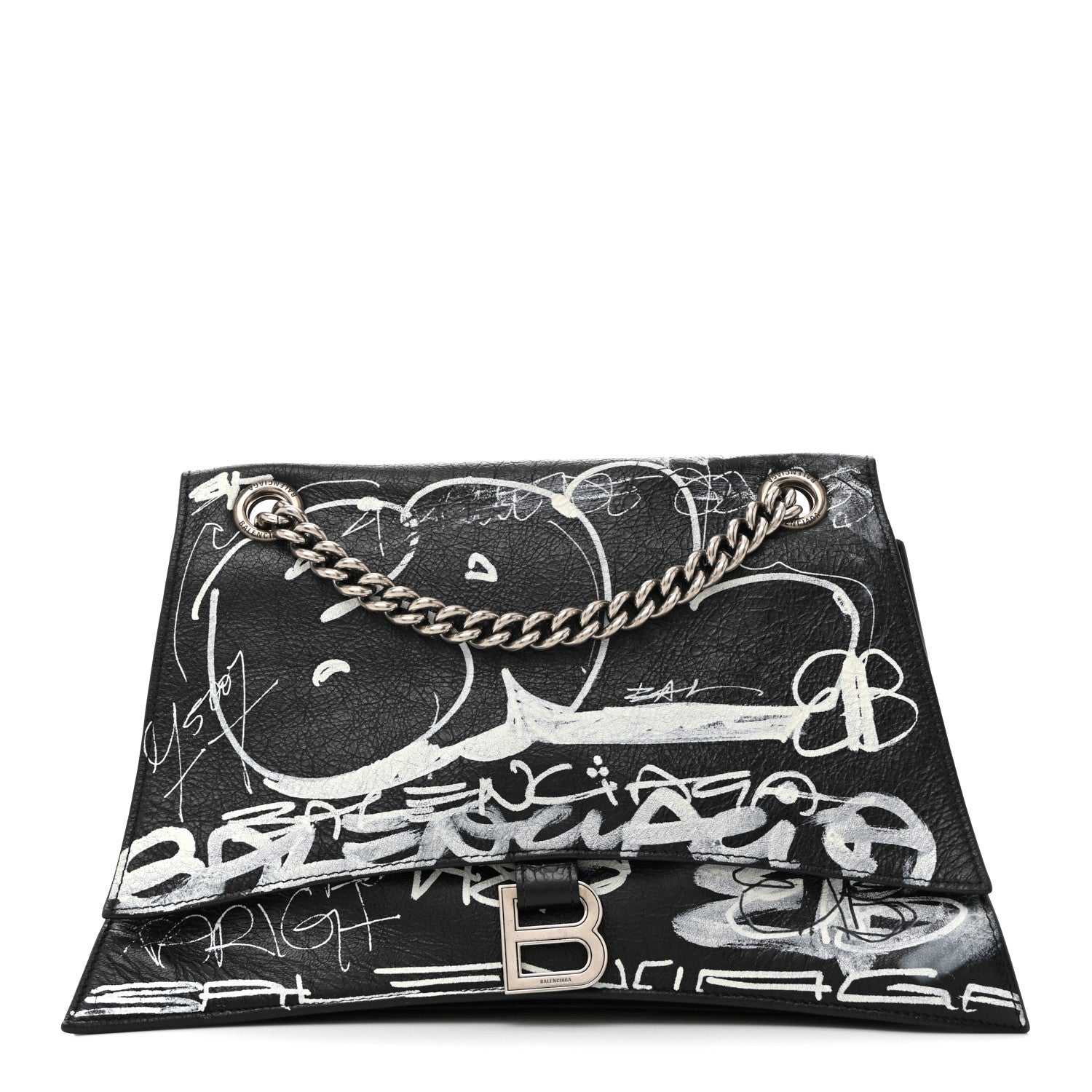Balenciaga Agneau Arena Graffiti Medium Crush Chain Bag Black White 1 of 11