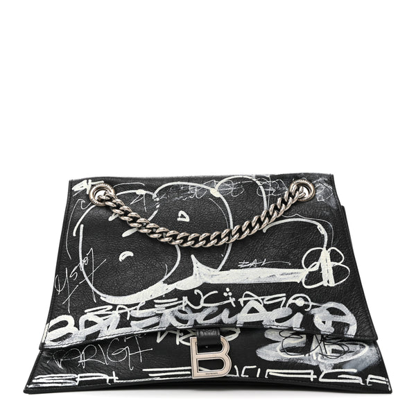Balenciaga Agneau Arena Graffiti Medium Crush Chain Bag Black