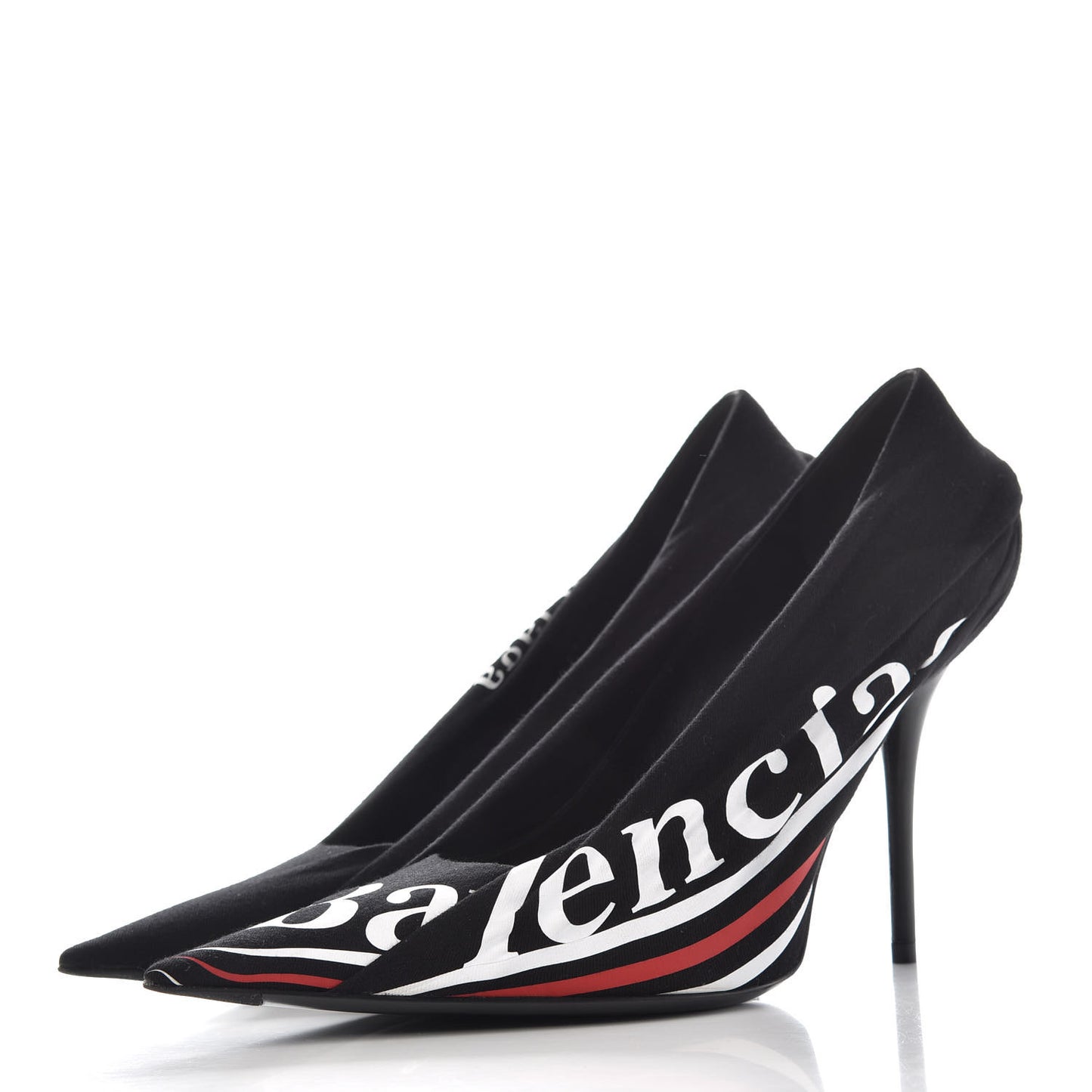 Jersey Crepe Political Campaign Logo Knife 115 Pointed Pumps 39 Black White Rouge