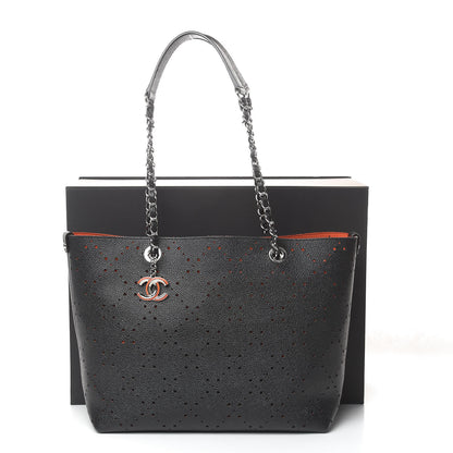 Chanel Perforated Grained Calfskin Large Shopping Tote Black 18 of 18
