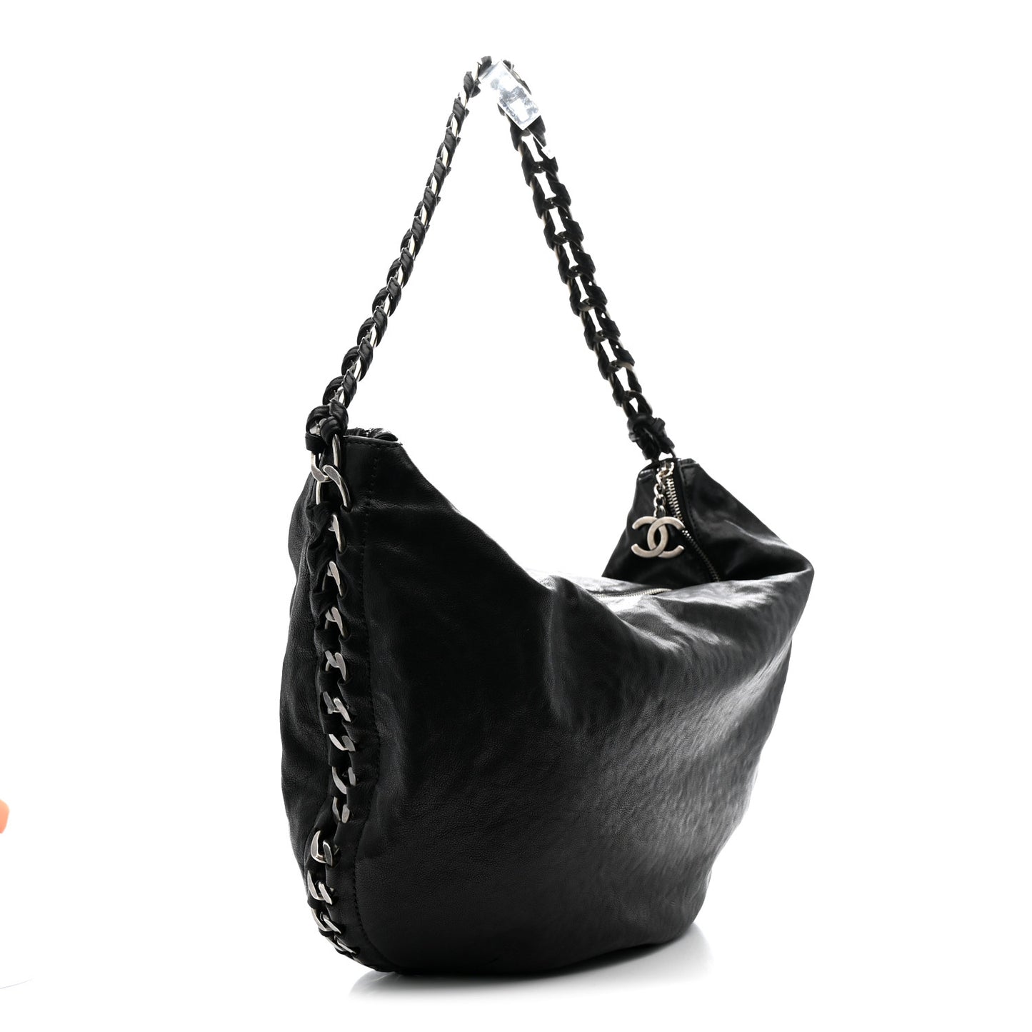 Calfskin Modern Chain Rhodoid Hobo Black