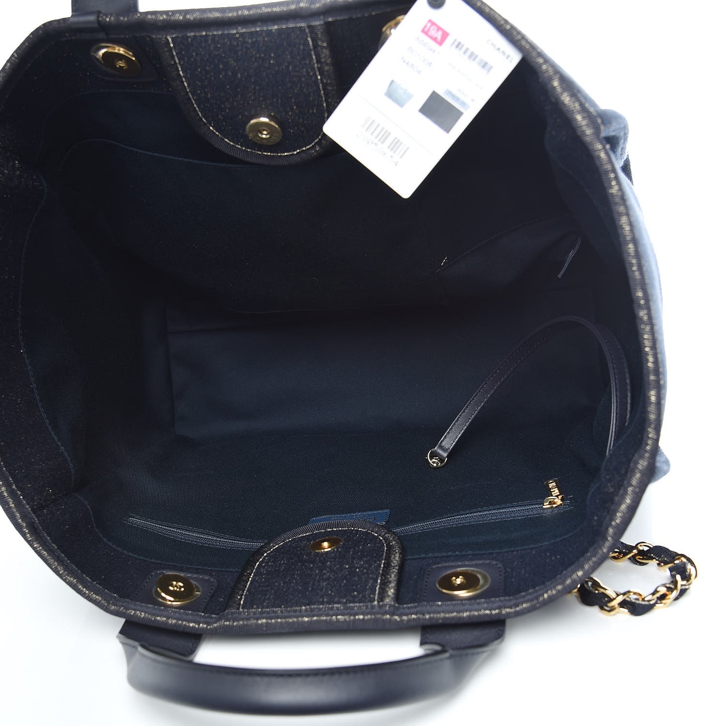 Lurex Canvas Medium Deauville Tote Navy Blue Gold