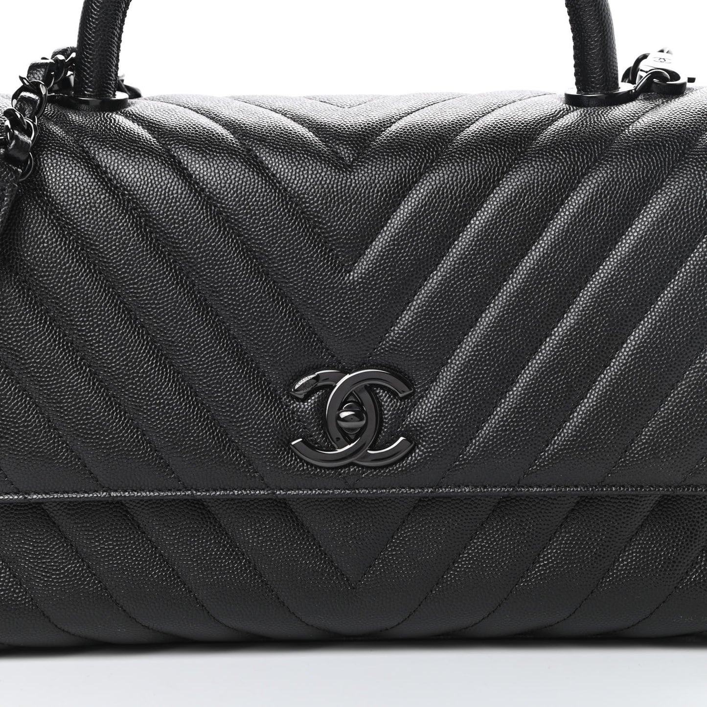 Caviar Chevron Quilted Small Coco Handle Flap So Black