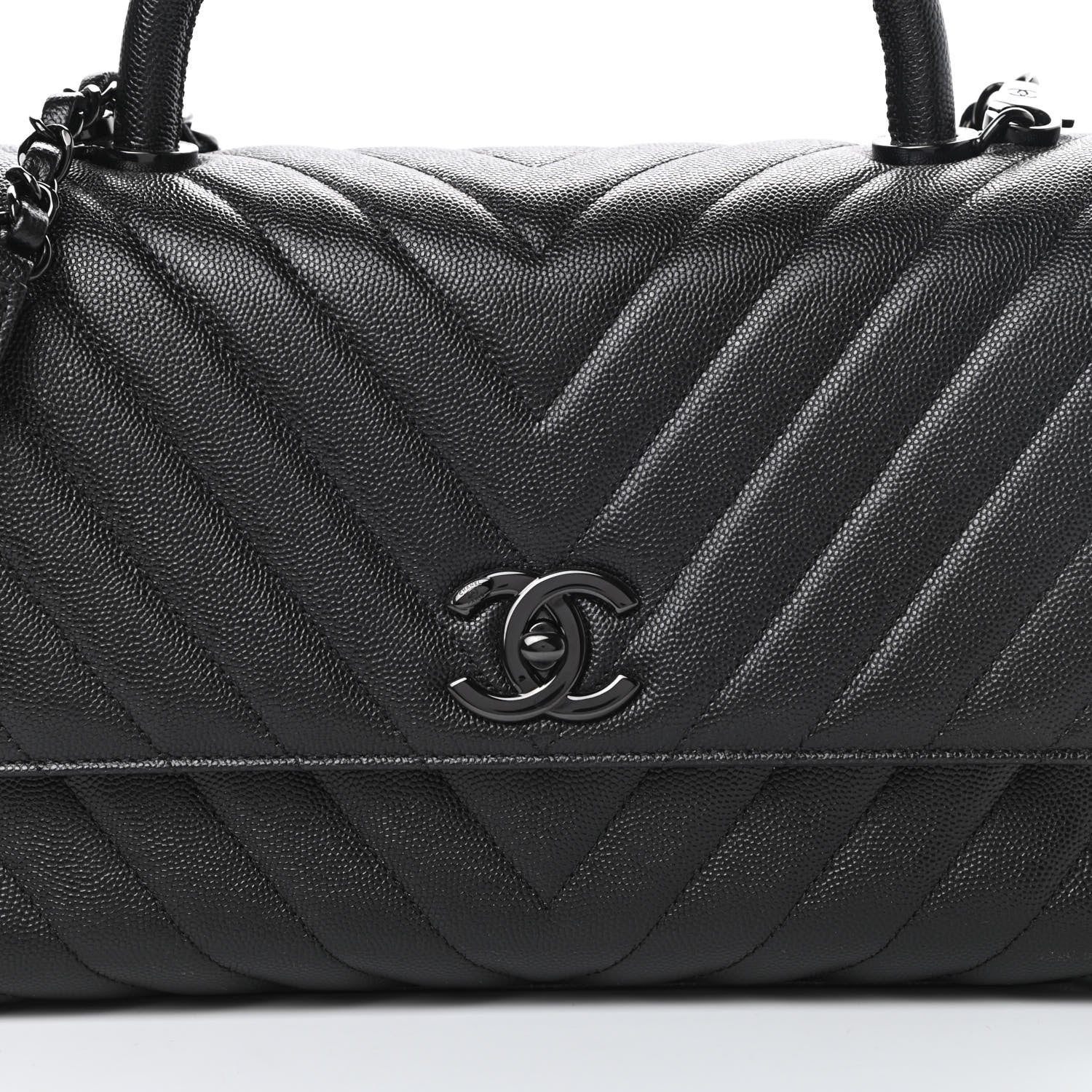 Chanel Caviar Chevron Quilted Small Coco Handle Flap So Black 10 of 10