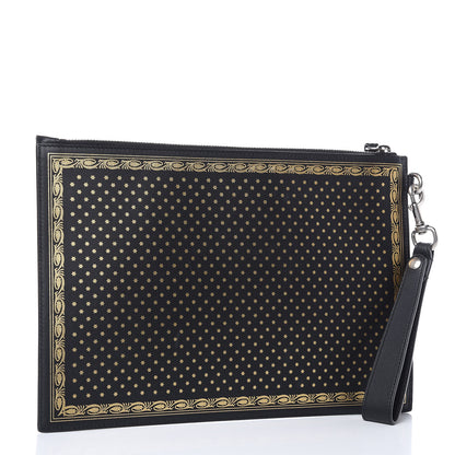 Gucci X SEGA Calfskin GUCCY Stars Zip Wristlet Pouch Black Gold 3 of 8