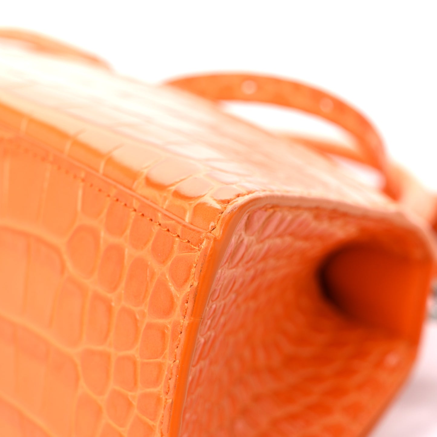 Shiny Calfskin Crocodile Embossed Small Hourglass Top Handle Bag Pop Orange