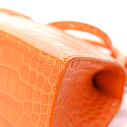Balenciaga Shiny Calfskin Crocodile Embossed Small Hourglass Top Handle Bag Pop Orange 10 of 13