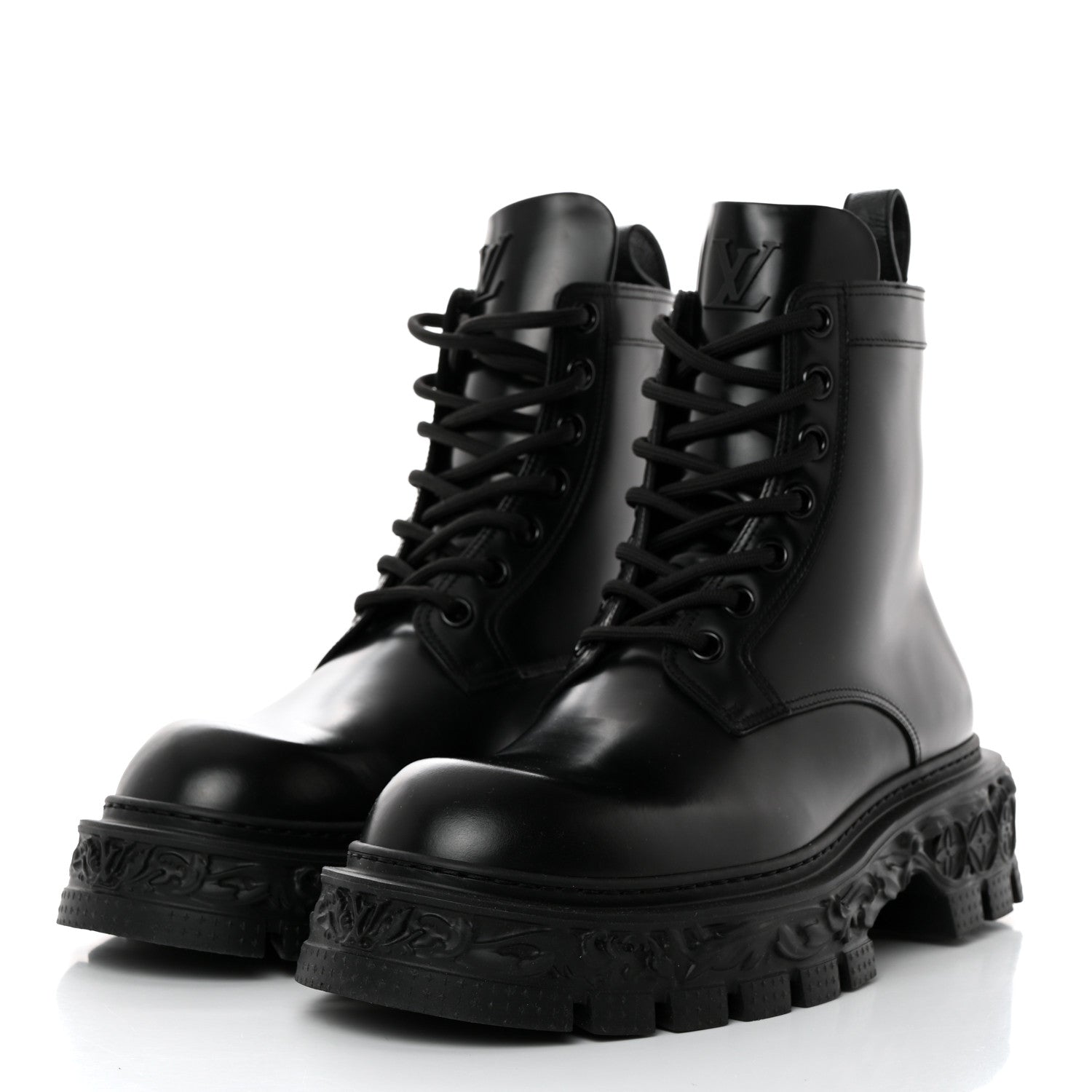 Louis Vuitton Calfskin Baroque Flat Ranger Boots 11 Black 3 of 8