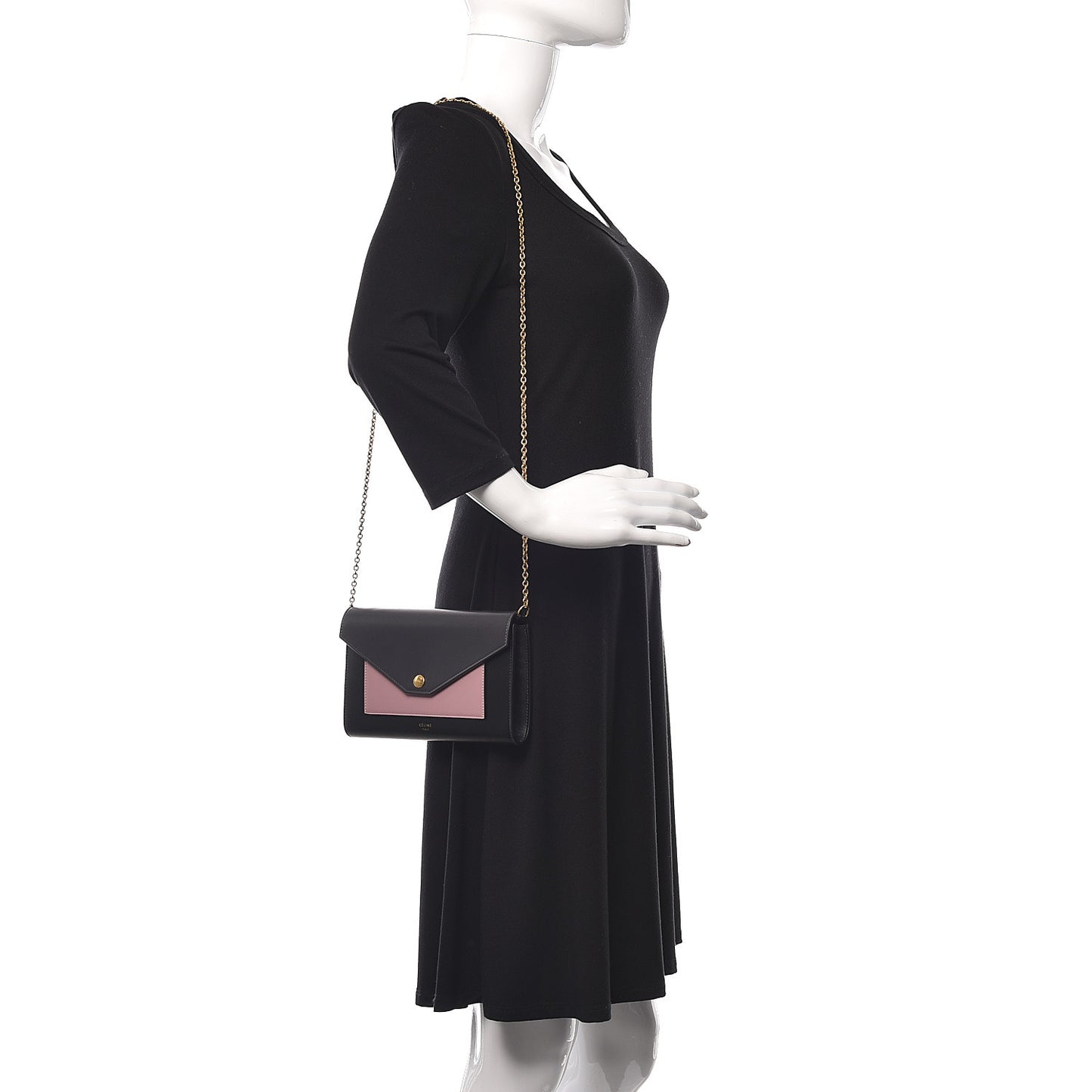 Smooth Calfskin Clutch On A Chain Black Pink