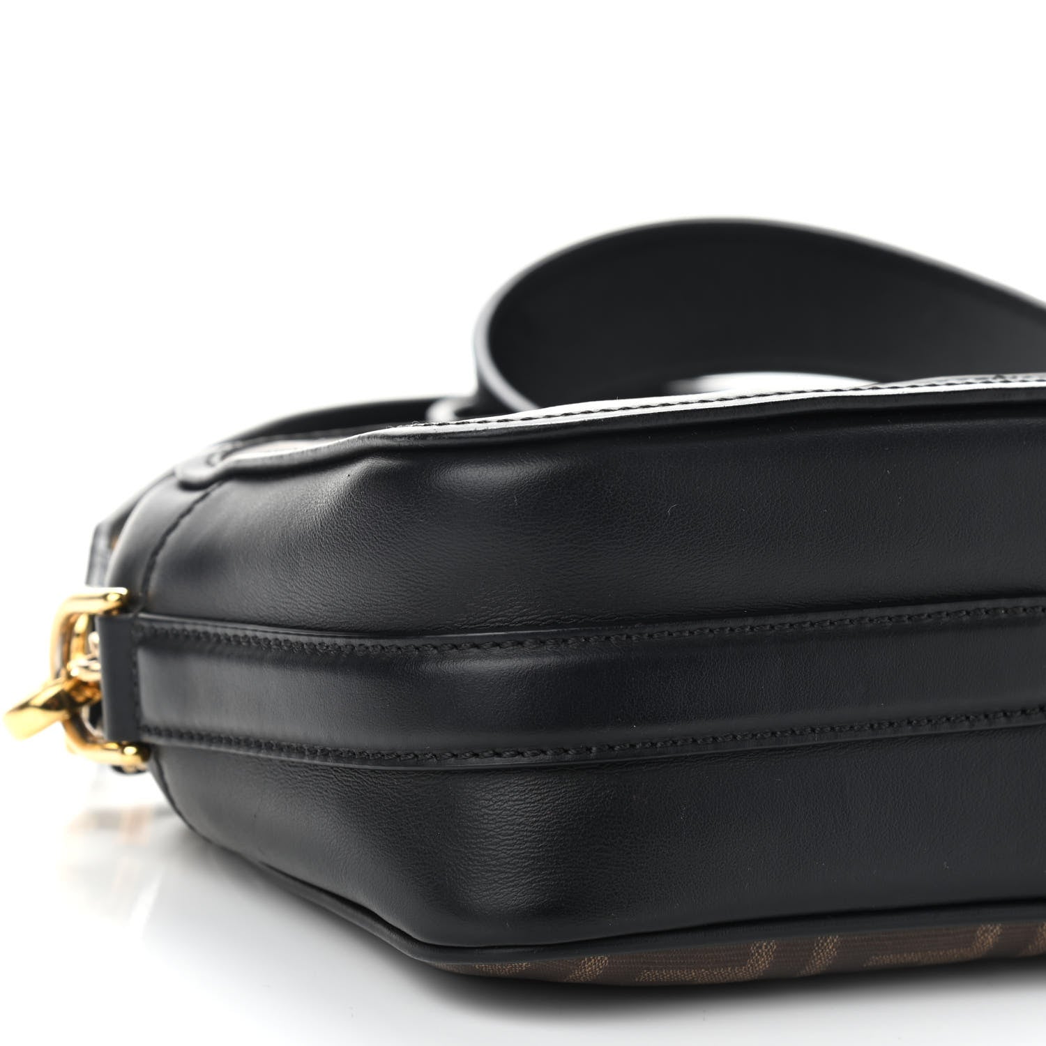 Fendi Glazed Fabric Vitello Century F is Fendi FF 1974 Stamp Patch Camera Case Mogano Panna Black 8 of 9