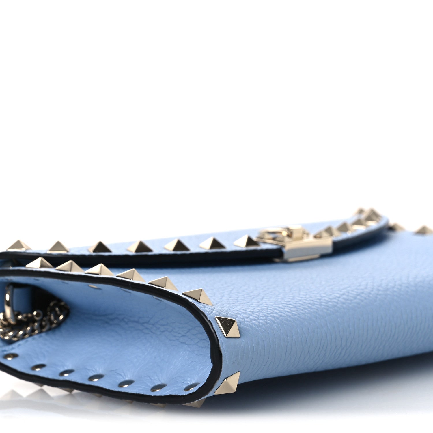 Valentino Garavani Grainy Calfskin Rockstud Flip Lock Wallet With Chain Popeline Blue 9 of 11