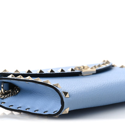 Valentino Garavani Grainy Calfskin Rockstud Flip Lock Wallet With Chain Popeline Blue 9 of 11