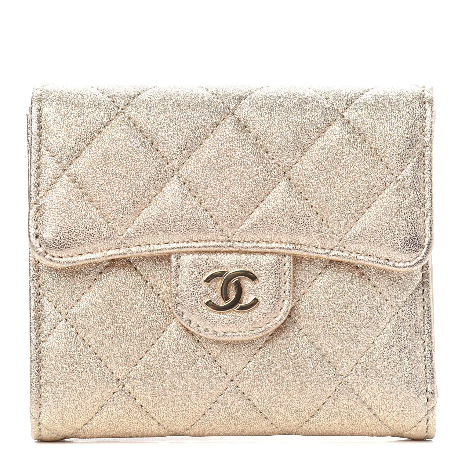 Chanel Metallic Lambskin Quilted Compact Flap Wallet Gold 1 of 8