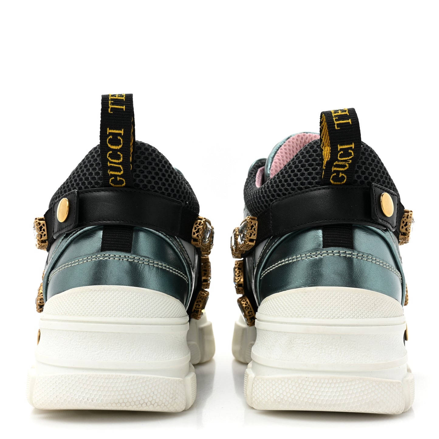 X SEGA Metallic Calfskin Removable Crystals Womens Flashtrek Sneakers 37.5 Lago