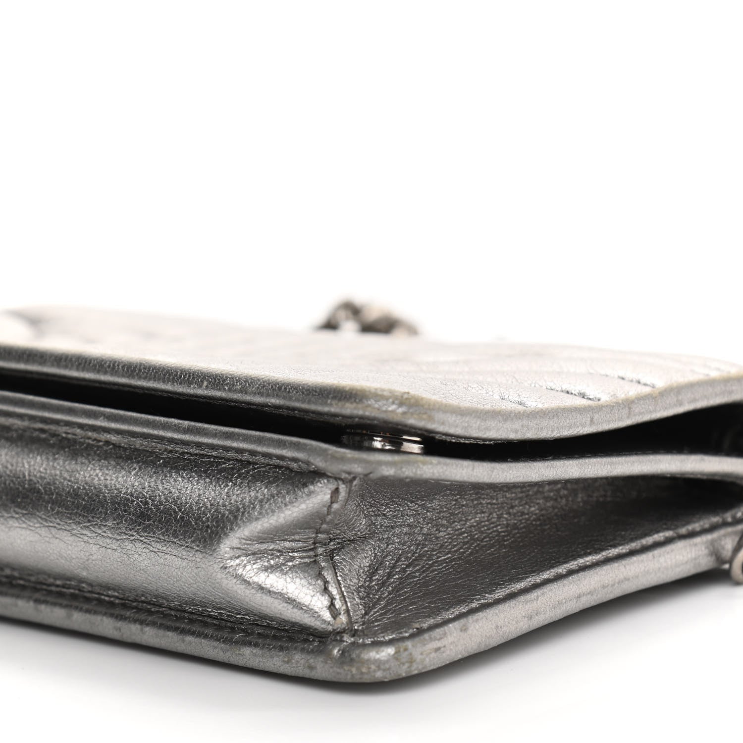 Prada Metallic Nappa Impunture Diagramme Chain Wallet Cromo 9 of 13