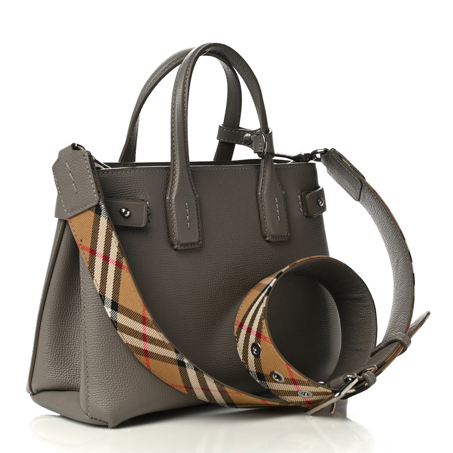 Derby Calfskin House Check Small Banner Tote Pale Taupe