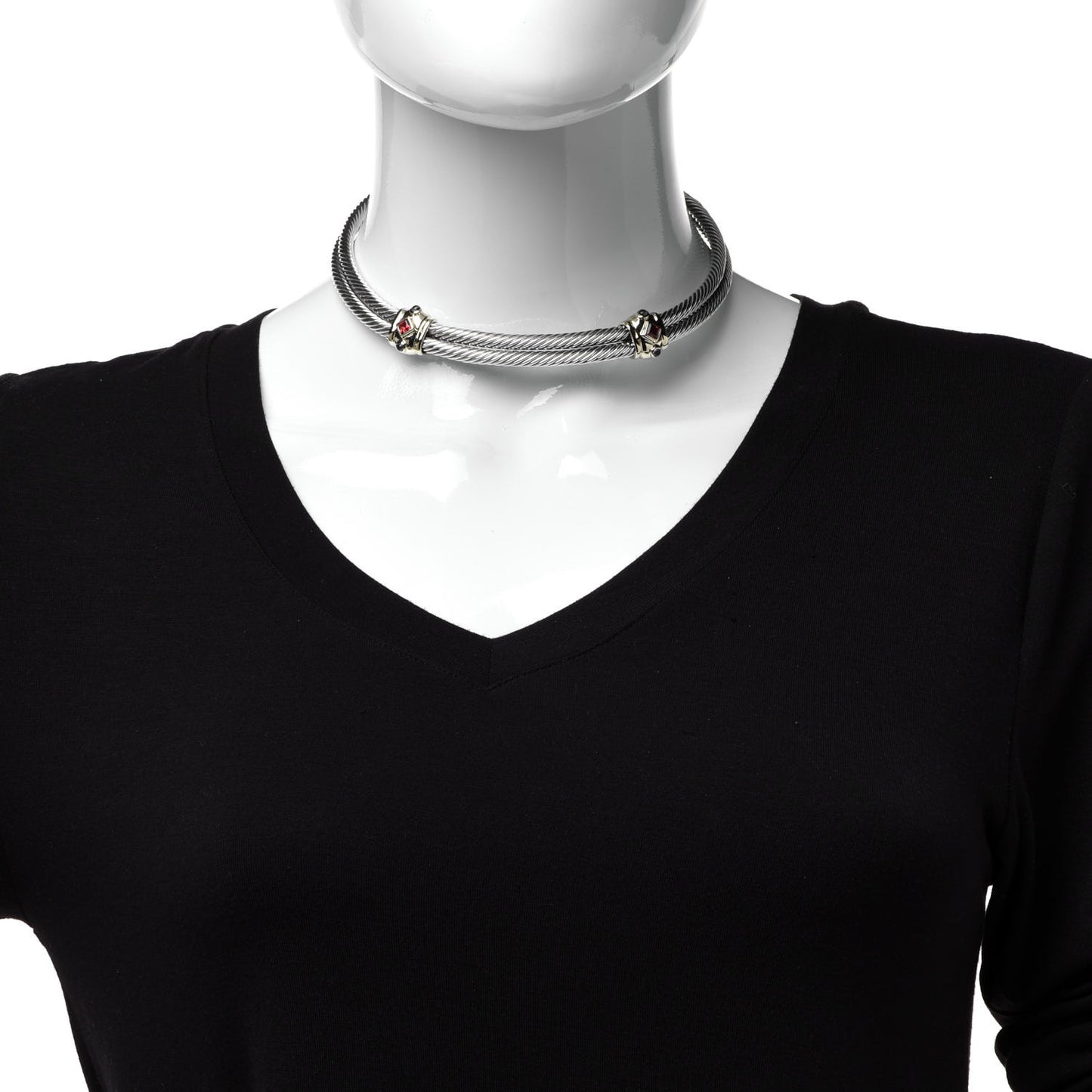 Sterling Silver 14K Yellow Gold Tourmaline Iolite Renaissance Cable Choker Necklace