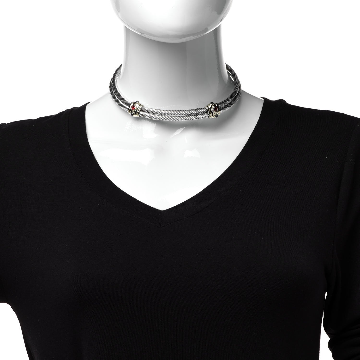 David Yurman Sterling Silver 14K Yellow Gold Tourmaline Iolite Renaissance Cable Choker Necklace 2 of 4
