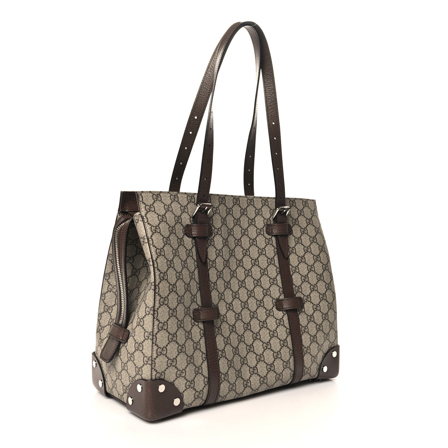 GG Supreme Monogram Textured Dollar Calfskin Medium Detail Tote Beige Ebony New Acero