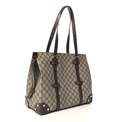 Gucci GG Supreme Monogram Textured Dollar Calfskin Medium Detail Tote Beige Ebony New Acero 2 of 11